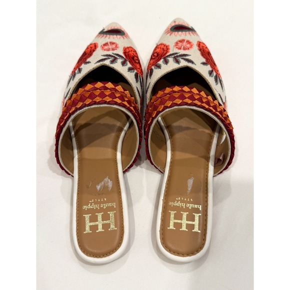 Haute Hippie Shoes - Haute Hippie Floral Embroidered Pointed Toe Mules Slides Women's 8 Boho Cottage